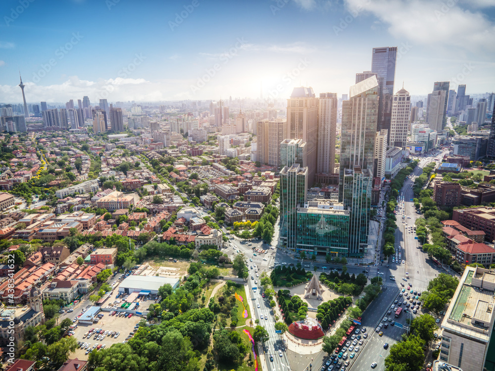 天津城市建筑景观天际线航拍