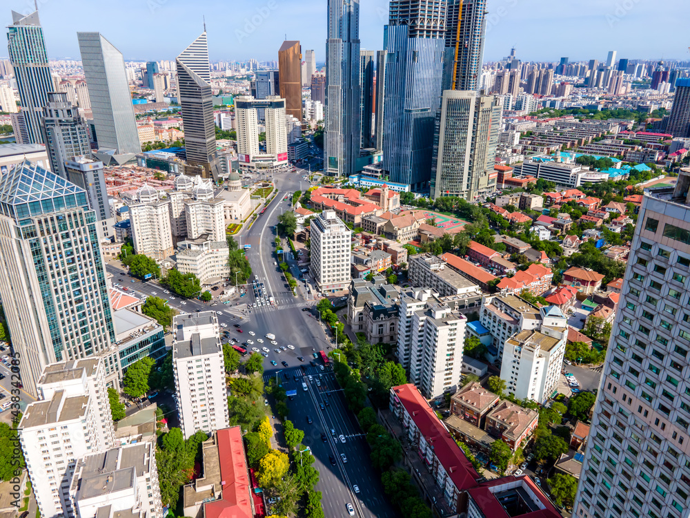 天津城市建筑景观天际线航拍