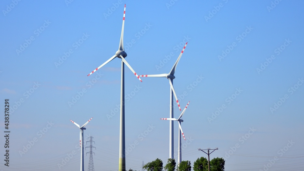 Wind mills during bright summer day