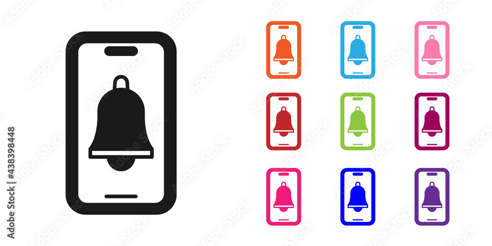 Black Emergency mobile phone call to hospital icon isolated on white background. Set icons colorful.