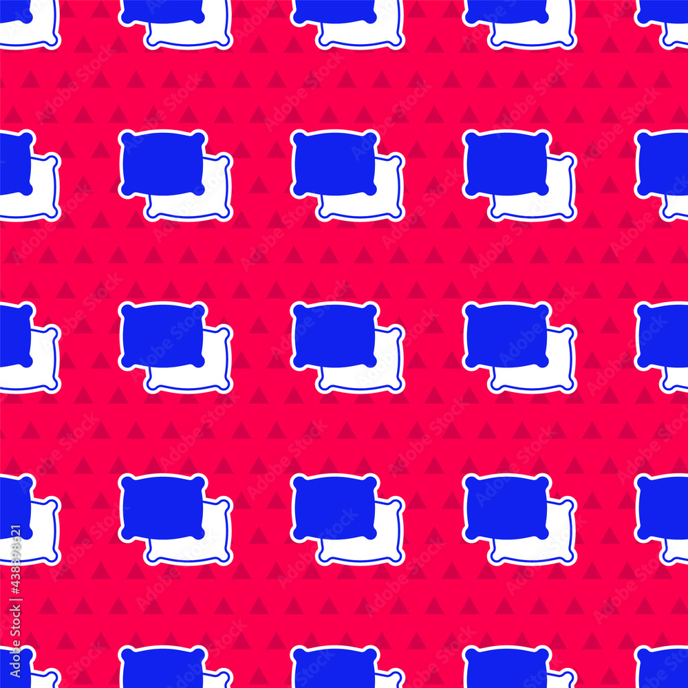 Blue Rectangular pillow icon isolated seamless pattern on red background. Cushion sign. Vector