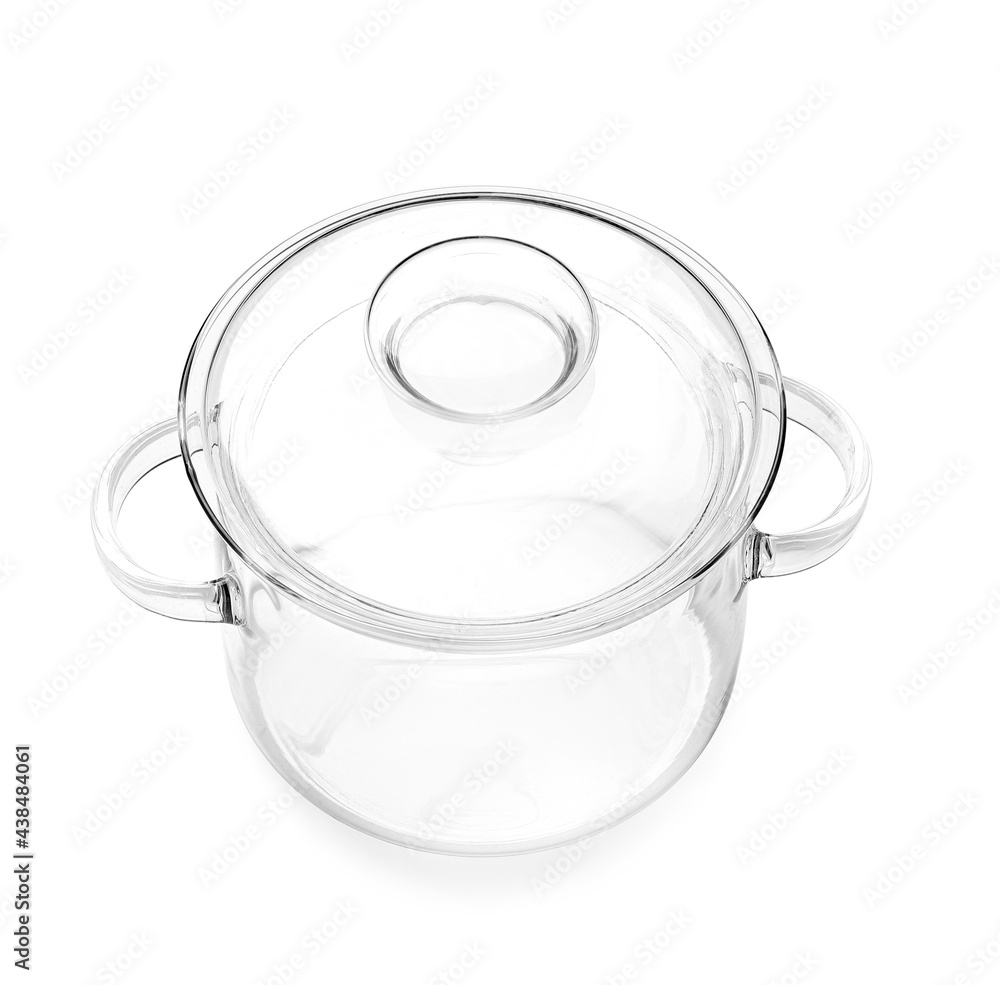 Stylish cooking pot on white background