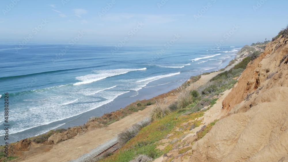 Seascape vista point, viewpoint in Del Mar near Torrey Pines, California coast USA. Frome above pano