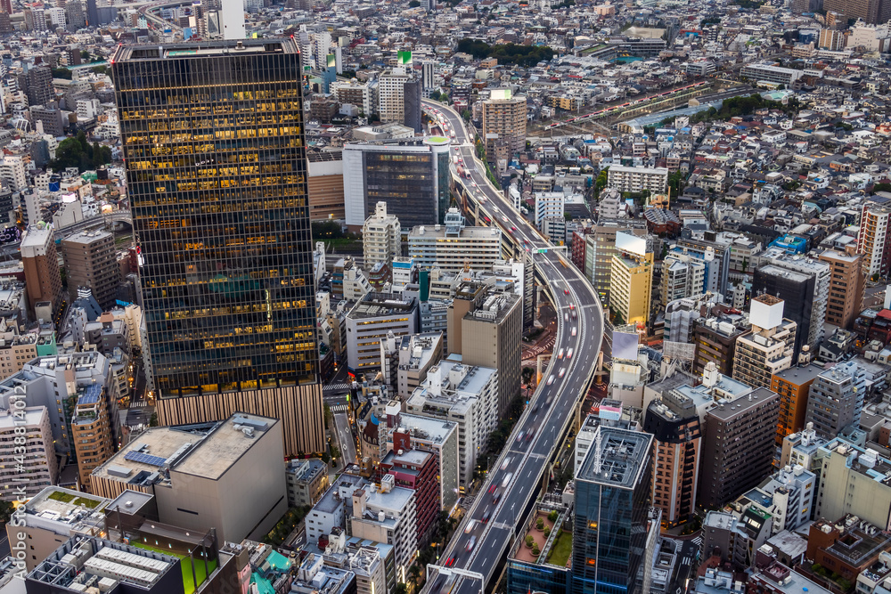 晴れた日の夕暮れの東京の街並み