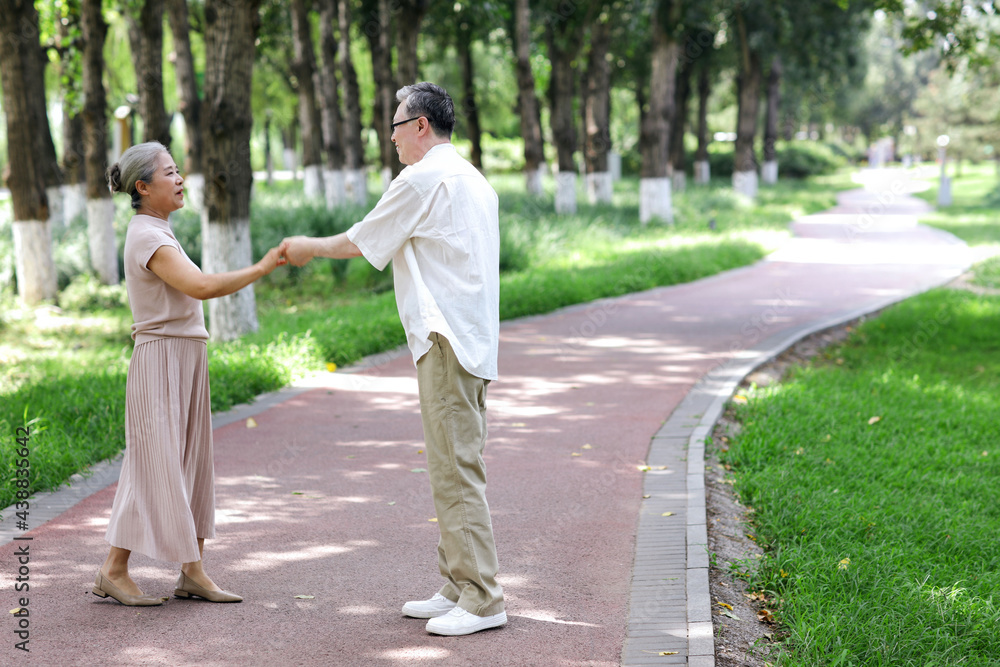 Happy old couple dancing in the park