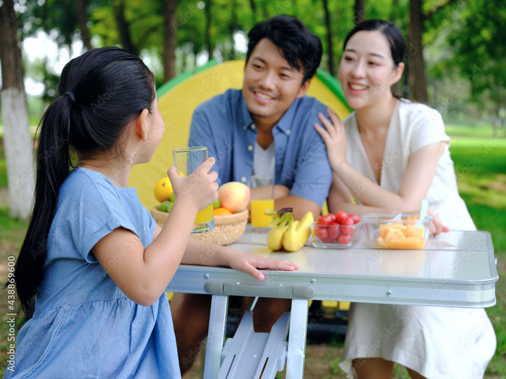 A Happy family of three outdoor outings