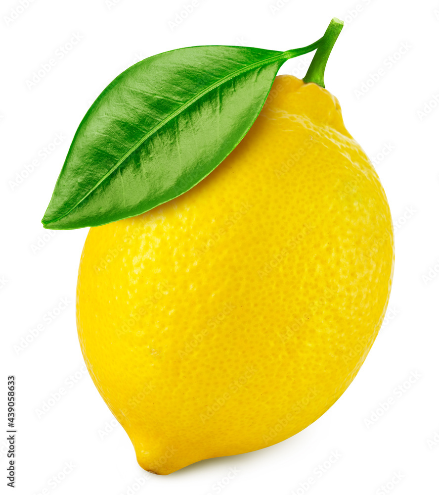 Lemon with leaf isolated on white background