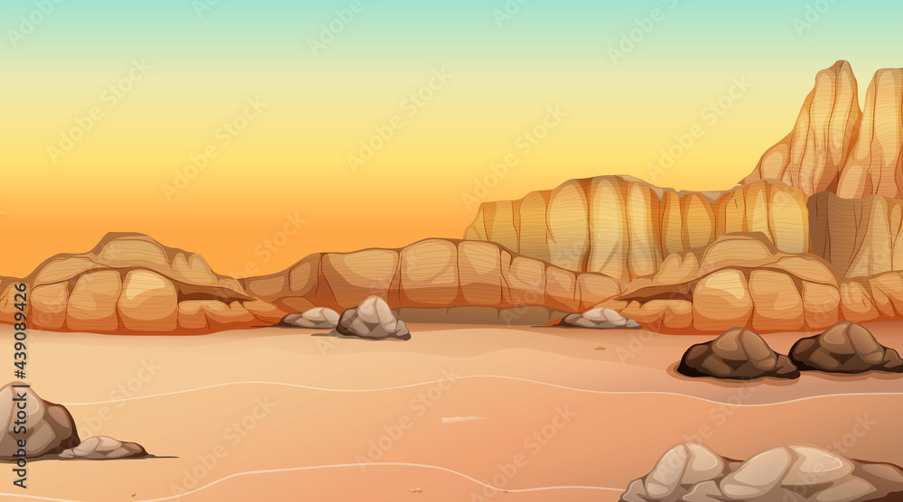 Empty desert forest landscape at sunset time scene