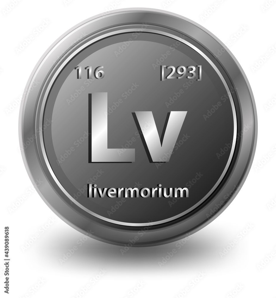 Livermorium chemical element. Chemical symbol with atomic number and atomic mass.