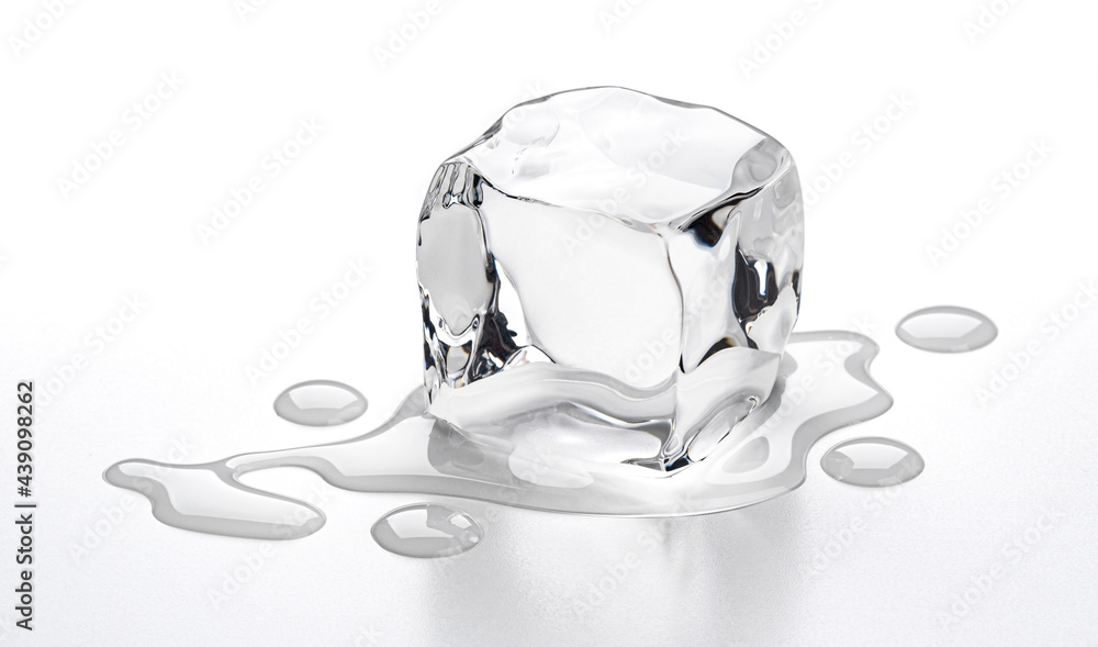 Melting ice cube isolated on white background