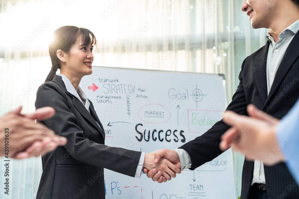 Businesspeople handshake after deal agreement, Employee team clap hand