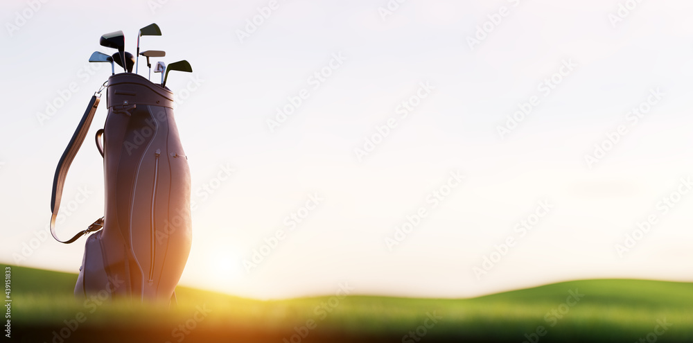 Golf clubs in bag at golf course resort