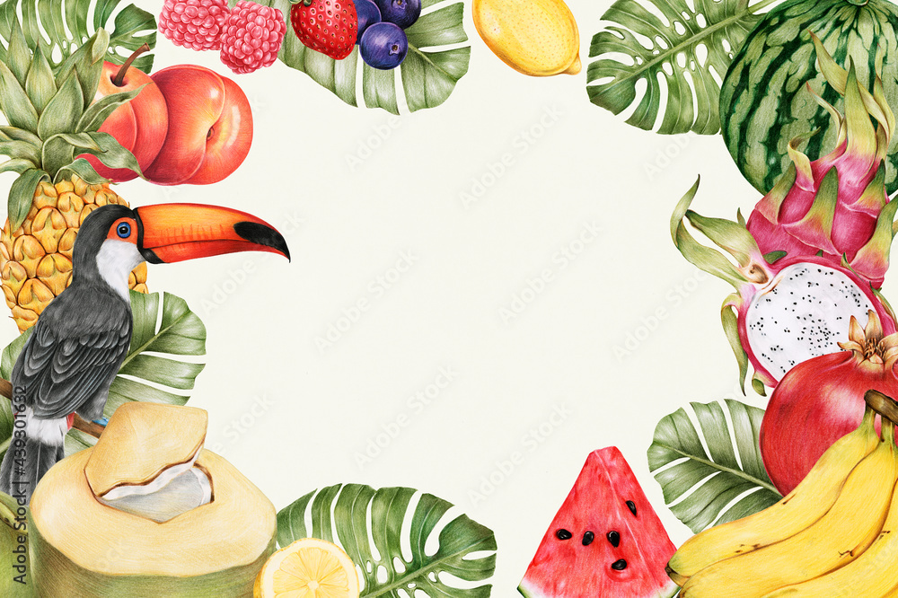 Hand drawn tropical fruit frame illustration