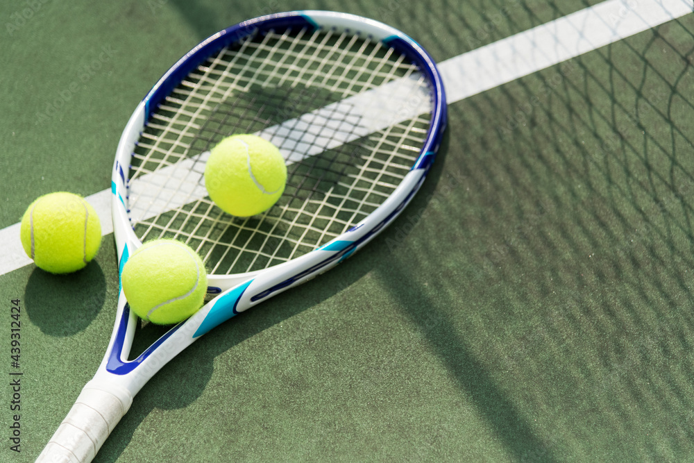 Tennis balls on a tennis court