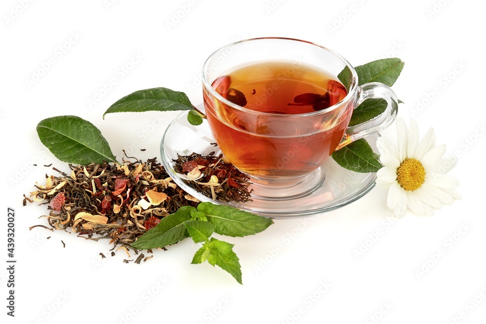 Cup of tea with tea leaves