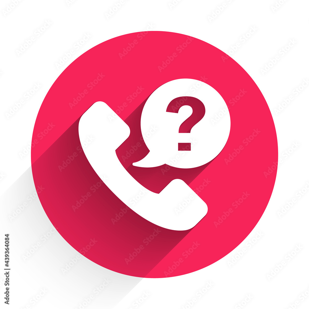 White Telephone 24 hours support icon isolated with long shadow. All-day customer support call-cente