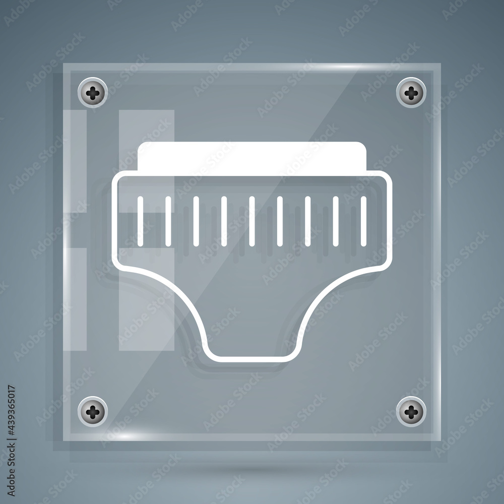 White Adult diaper icon isolated on grey background. Square glass panels. Vector