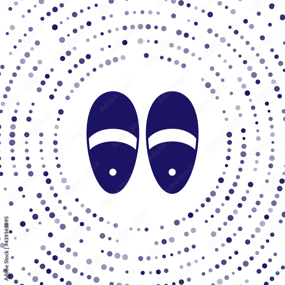 Blue Slippers icon isolated on white background. Flip flops sign. Abstract circle random dots. Vecto