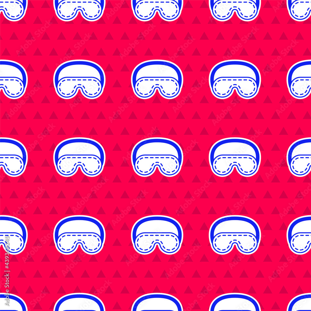 Blue Eye sleep mask icon isolated seamless pattern on red background. Vector