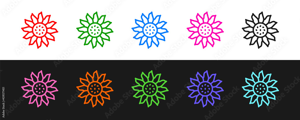 Set line Flower icon isolated on black and white background. Vector