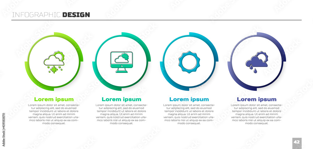 设置有雪和太阳的云，天气预报，太阳和雨。商业信息图模板。矢量
