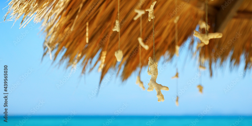 Beach umbrella on white sand beach in the  andaman sea 