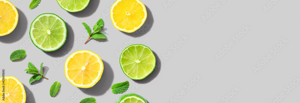 Fresh lemons and limes overhead view