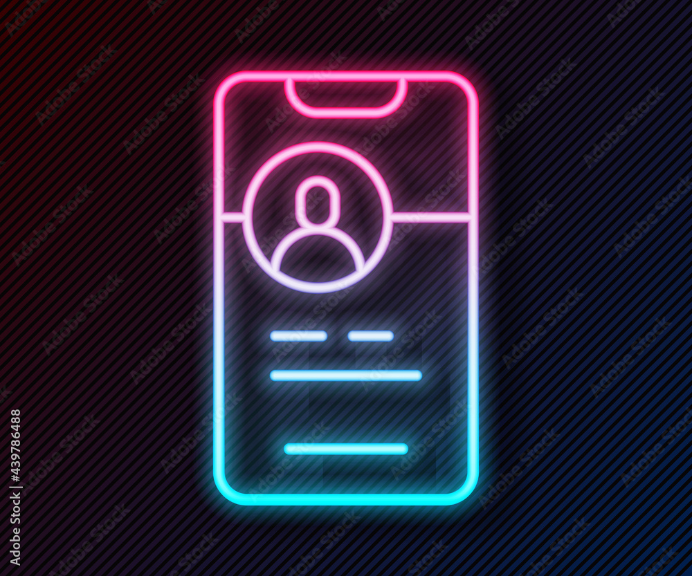 Glowing neon line Dating app online mobile concept icon isolated on black background. Female male pr