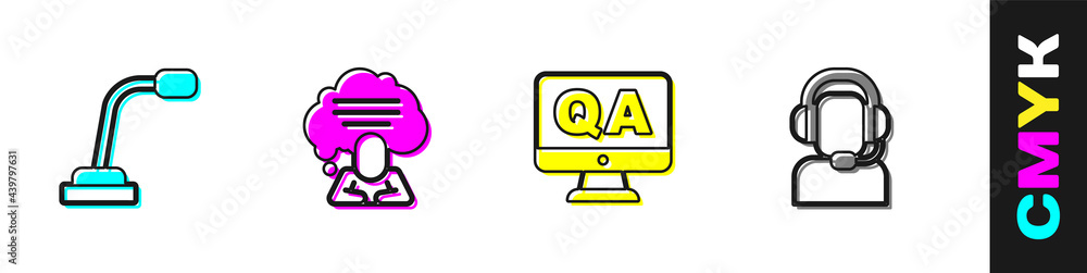 Set Microphone, Speech bubble chat, Question and Answer and Man with headset icon. Vector