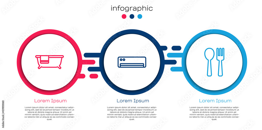套装浴缸、空调和叉子和勺子。商业信息图模板。矢量