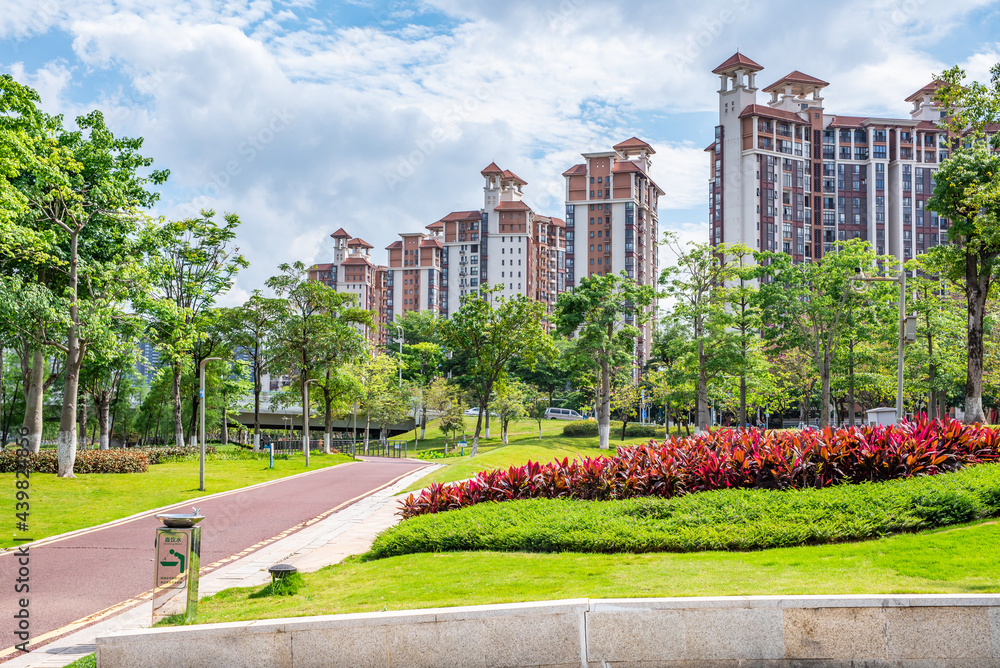 Buildings on the Jiaomen Riverside in Nansha Free Trade Zone, Guangzhou, China