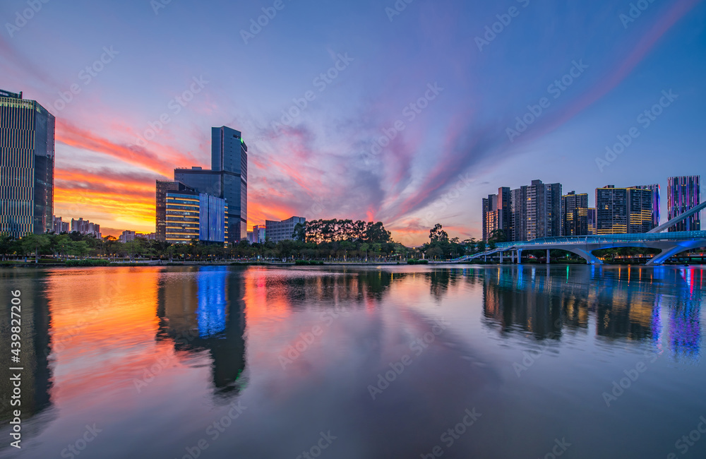 中国广州南沙市日落美景