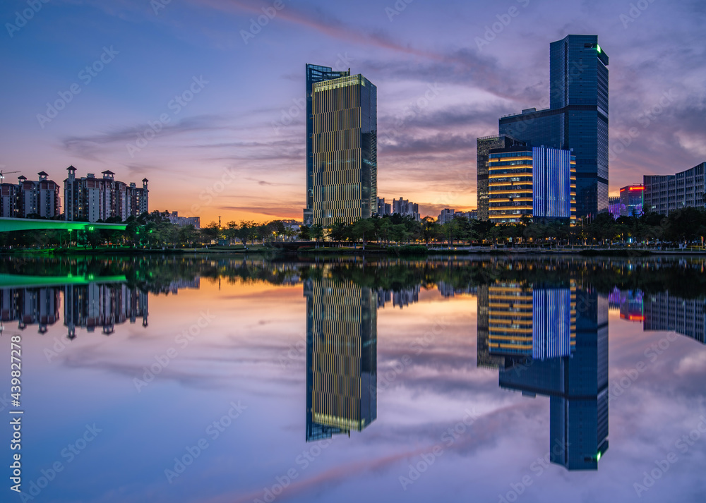 中国广州南沙市日落美景