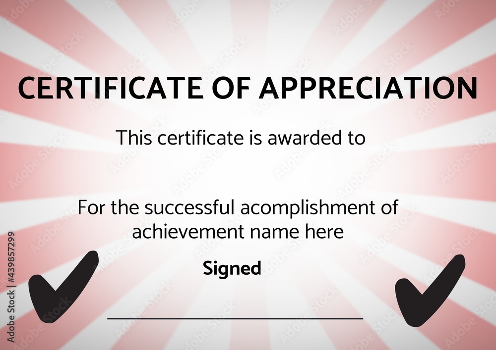 Template of certificate of appreciation with copy space against pink radial background