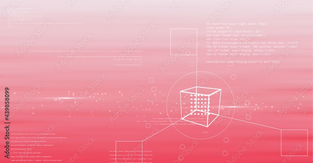 在粉红色渐变背景下数字生成的几何形状图像和数据处理