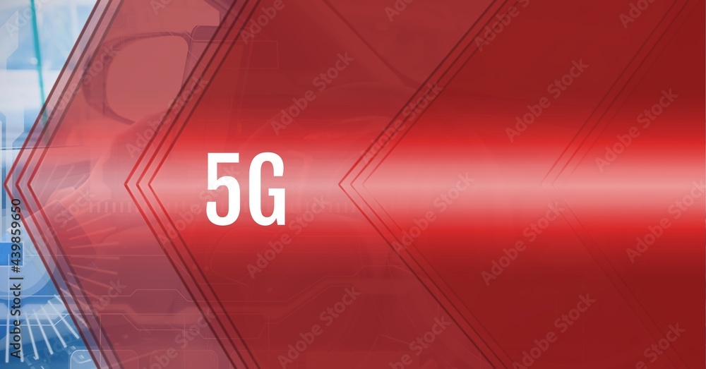 在红色技术背景下数字生成的5g文本图像