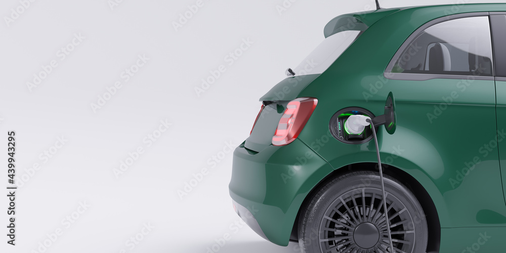 Compact green electric car charging with copy space