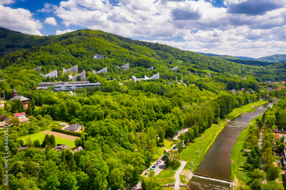 Scenery of the Vistula river in Ustron on the hills of the Silesian Beskids. Poland