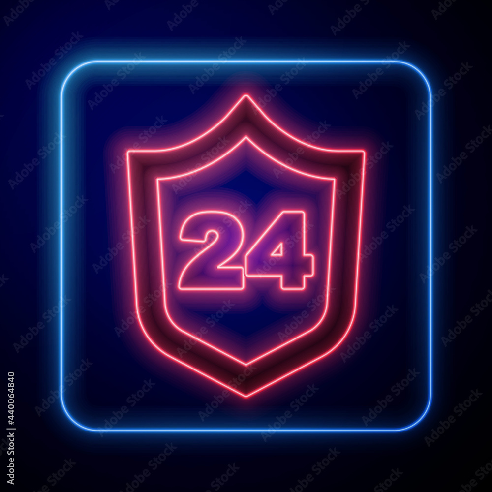 Glowing neon Telephone 24 hours support icon isolated on black background. All-day customer support 