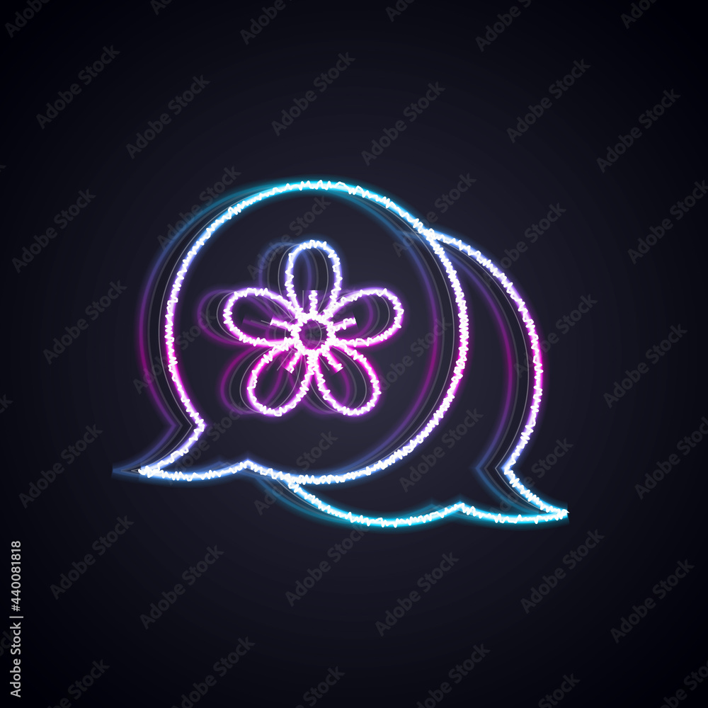 Glowing neon line Flower icon isolated on black background. Vector