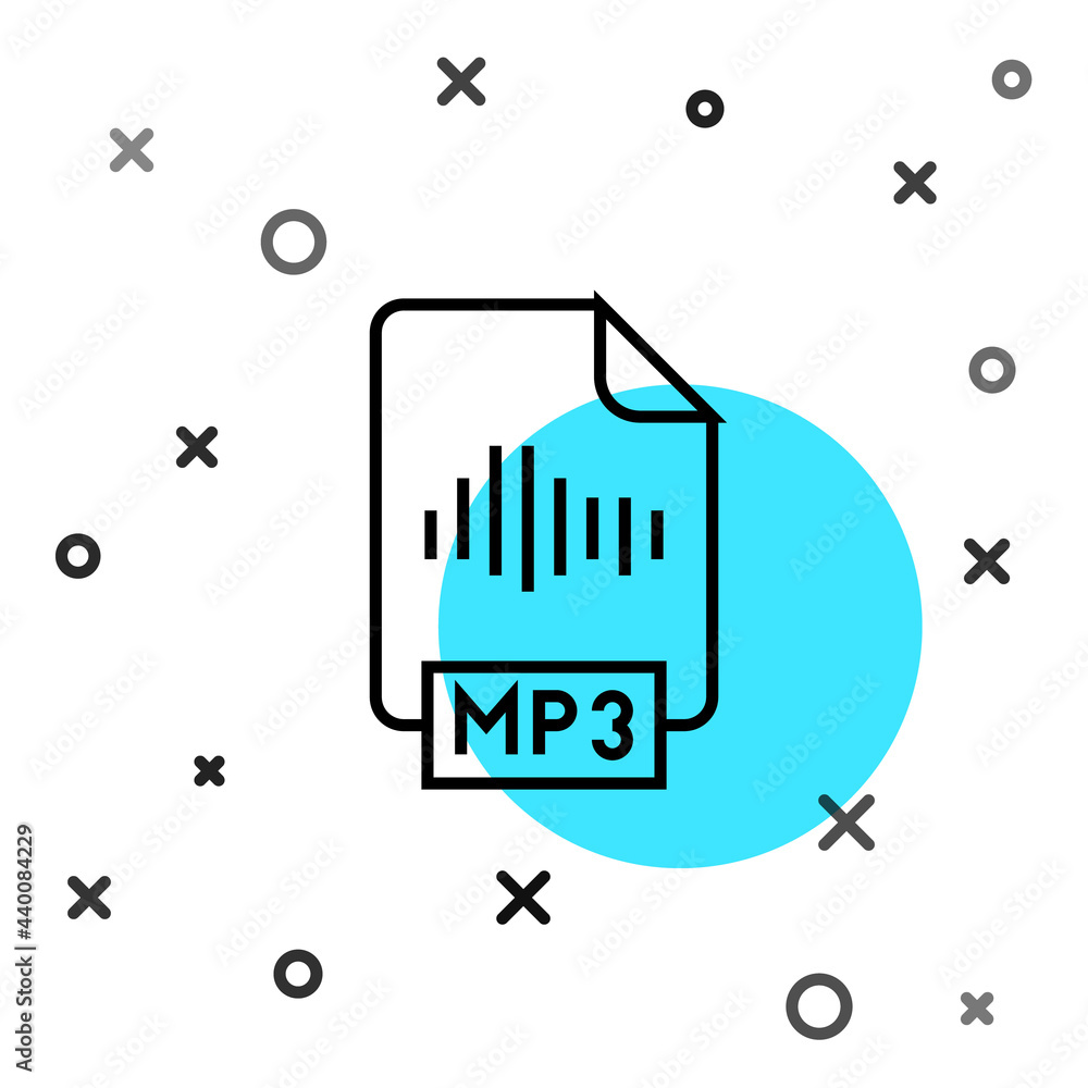 黑线MP3文件文档。下载隔离在白底上的MP3按钮图标。MP3格式