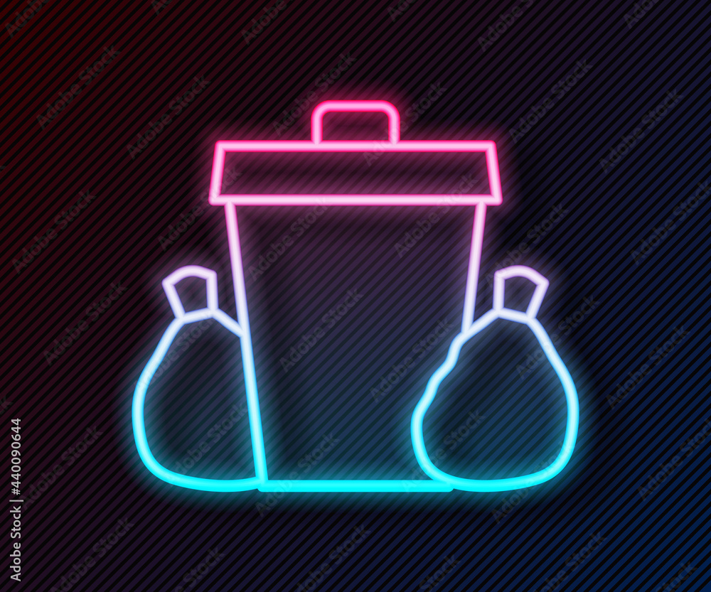 Glowing neon line Trash can icon isolated on black background. Garbage bin sign. Recycle basket icon