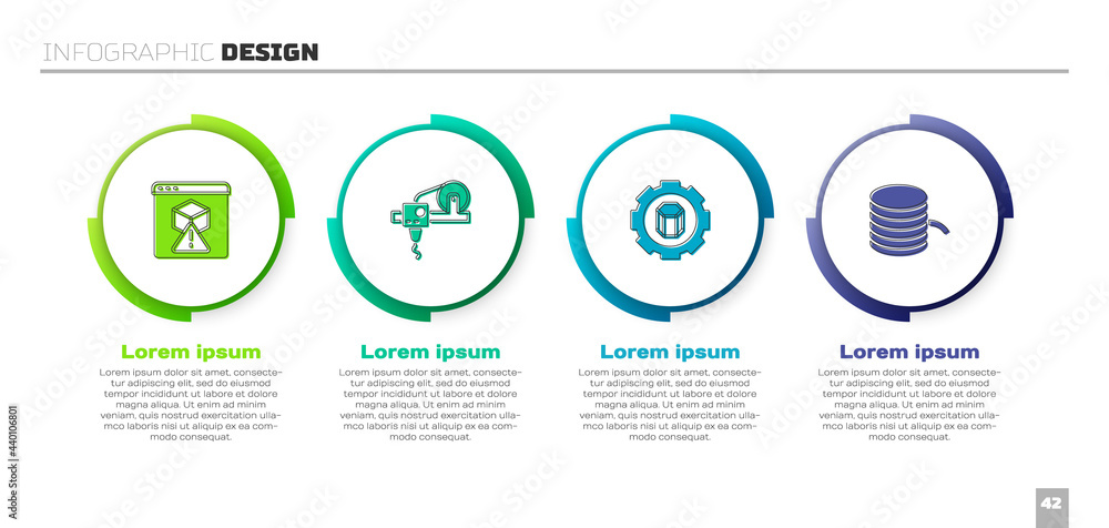 为.Business infographic template.Vvector设置3D打印机、设置和Filament