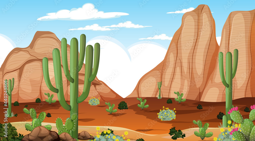 Desert forest landscape at daytime scene with many cactuses