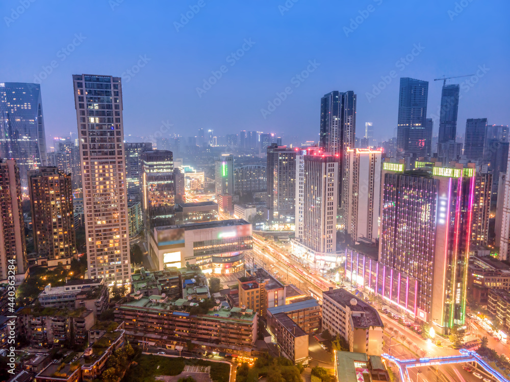 航拍四川成都城市建筑景观天际线夜景