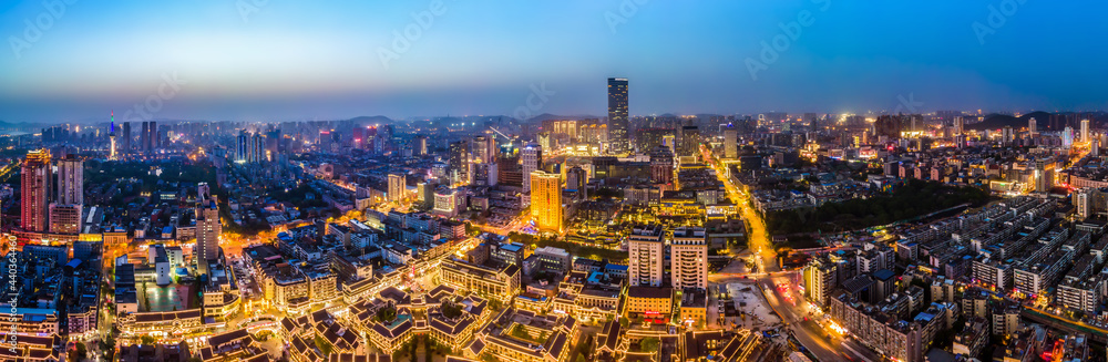 江苏徐州航拍，城市建筑景观，天际线夜景