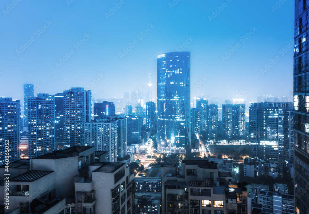 航拍四川成都城市建筑景观天际线夜景