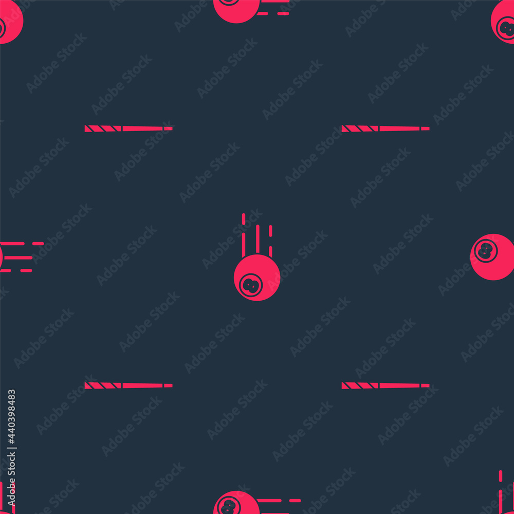 Set Billiard cue and ball on seamless pattern. Vector