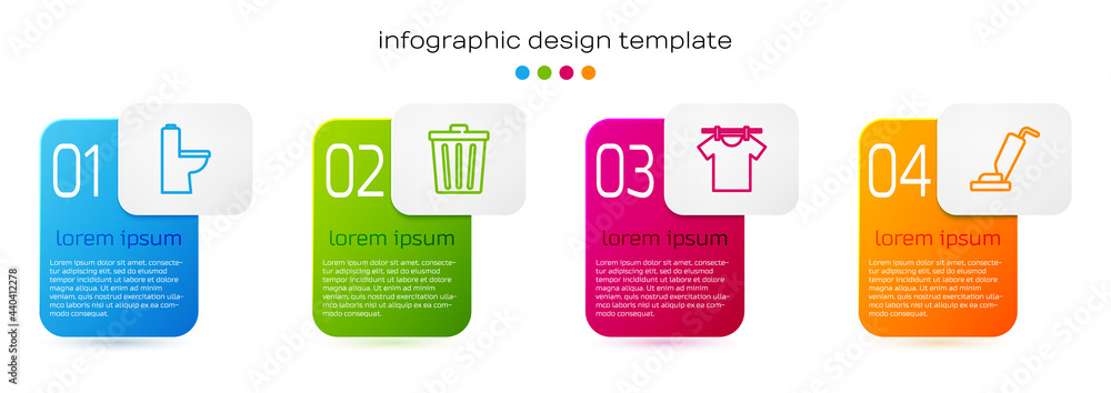 设置线抽水马桶、垃圾桶、烘干衣物和吸尘器。商业信息图模板.V