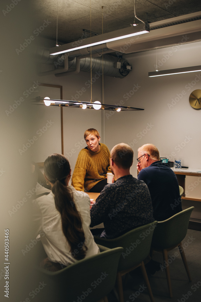 Businesswoman taking lead in meeting.